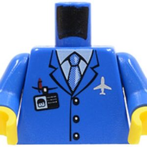 973pb0098c01 – Torso Airplane Crew Male, Light Blue Tie, Red Pen, Silver Plane Logo, ID Badge, 3 Buttons Pattern / Blue Arms / Yellow Hands