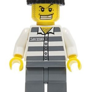 cty0007 – Police – Jail Prisoner 50380 Prison Stripes, Dark Bluish Gray Legs, Black Knit Cap, Gold Tooth