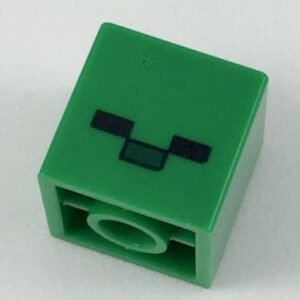 35530pb01 – Minifigure, Head, Modified Small Cube with 2 Black Rectangles and 1 Dark Green Rectangle Pattern (Minecraft Baby Zombie)