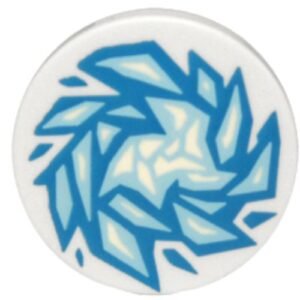 14769pb020 – Tile, Round 2 x 2 with Bottom Stud Holder with Blue and Bright Light Blue Fractured Ice Pattern