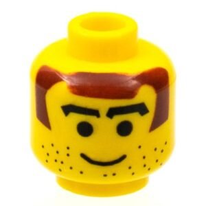 3626bpb0103 – Minifigure, Head Male Brown Hair, Thick Arched Eyebrows and Stubble Pattern – Blocked Open Stud