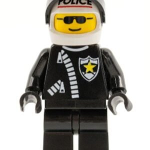 cop043 – Police – Zipper with Sheriff Star, White Helmet with Police Pattern, Black Visor, Sunglasses