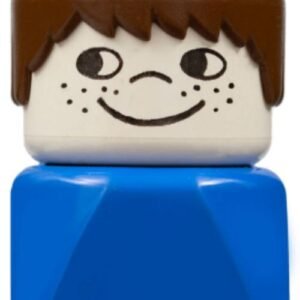 dupfig015 – Duplo 2 x 2 x 2 Figure Brick Early, Male on Blue Base, Brown Hair, Cheek Freckles