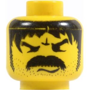3626bpx78 – Minifigure, Head Moustache Thick Angry and Long Hair and Stubble Pattern – Blocked Open Stud