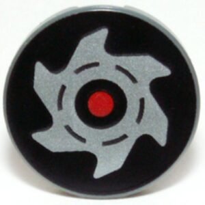 4150pb147 – Tile, Round 2 x 2 with Red Circle and Silver Saw Blade on Black Background Pattern