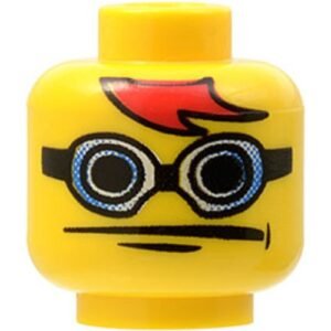 3626bpb0124 – Minifigure, Head Glasses with Blue Goggles, Red Bangs Pattern – Blocked Open Stud