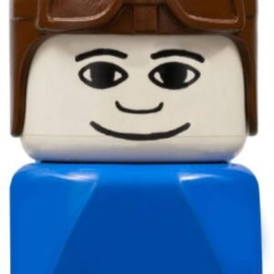 dupfig029 – Duplo 2 x 2 x 2 Figure Brick Early, Male on Blue Base, Brown Aviator Hat