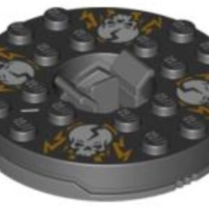 92549c02pb03 – Turntable 6 x 6 x 1 1/3 Round Base with Black Top with White Skulls on Orange Pattern (Ninjago Spinner)