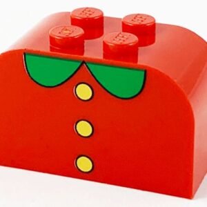 4744px21 – Slope, Curved 4 x 2 x 2 Double with 4 Studs with 3 Yellow Buttons, Green Collar Pattern