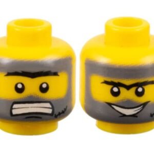 3626bpb0359 – Minifigure, Head Dual Sided Unibrow with Dark Bluish Gray Beard, Sideburns, Hair and Black Scar, Clenched Teeth / Grin Pattern – Blocked Open Stud