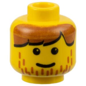 3626bpx26 – Minifigure, Head Male Brown Hair and Line Stubble Pattern – Blocked Open Stud
