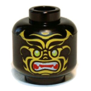 3626cpb0843 – Minifigure, Head Alien with Lime Eyes, White Fangs, Yellow Face Decorations and Red Mouth Pattern – Hollow Stud