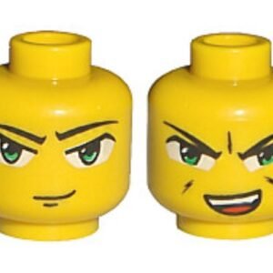 3626bpb0017 – Minifigure, Head Dual Sided Exo-Force Green Eyes with Smirk / Open Mouth Angry Pattern (Ha-Ya-To) – Blocked Open Stud