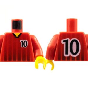 973pb0173c01 – Torso Soccer Black Fading Stripes and Number 10 Front and Back Pattern / Red Arms / Yellow Hands