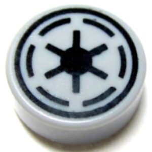 98138pb020 – Tile, Round 1 x 1 with SW Emblem of the Galactic Republic with 6 Spokes Pattern