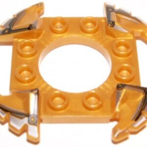 98343pb03 – Ring 4 x 4 with 2 x 2 Hole and 4 Serrated Ends with Black and Silver Pattern (Ninjago Spinner Crown)