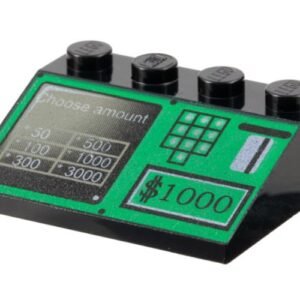 3297px16 – Slope 33 3 x 4 with Green ATM Bank Machine with Card Slot, Keypad, ‘$1000’, and Screen with ‘Choose amount’ Pattern