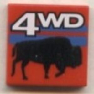 3068bpx25 – Tile 2 x 2 with Groove with White ‘4WD’, Blue Stripes, Black Bison / Buffalo Pattern