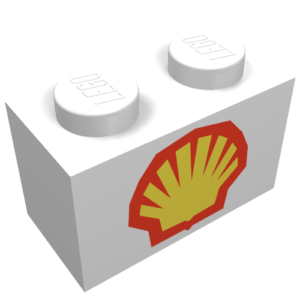 3004p60 – Brick 1 x 2 with Shell Logo I Pattern