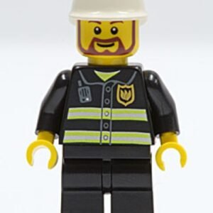 cty0055 – Fire – Reflective Stripes, Black Legs, White Fire Helmet, Brown Beard Rounded