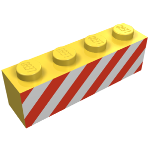 3010p15 – Brick 1 x 4 with Red Danger Stripes on Printed White Background Pattern