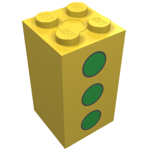 30145p02 – Brick 2 x 2 x 3 with 3 Green Dots Pattern