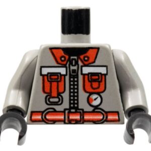 973pb0251c01 – Torso Fire Shirt with Zipper, Gauge, Neon Orange Pockets, Belt, and Lapels Pattern / Light Gray Arms / Black Hands