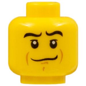 3626cpb0530 – Minifigure, Head Male Crooked Smile, Black Eyebrows, White Pupils, Chin Dimple Pattern – Hollow Stud