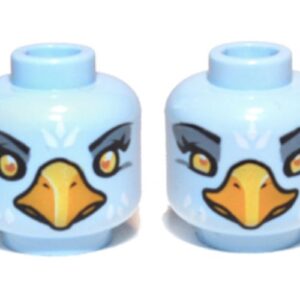 3626cpb0898 – Minifigure, Head Dual Sided Alien Chima Eagle with Yellow Eyes, Sand Blue Eye Shadow, Bright Light Orange Beak, and White Feathers, Wide / Narrow Eyes Pattern – Hollow Stud