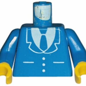 973p18c01 – Torso Suit Jacket with Buttons and Pockets over White Shirt, Tie Pattern / Blue Arms / Yellow Hands
