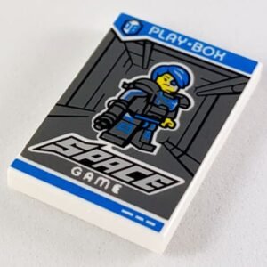 26603pb046 – Tile 2 x 3 with ‘PLAY-BOX’, ‘SPACE GAME’ and Collectible Minifigures Series 16 Cyborg Pattern