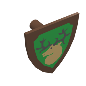 3846p48 – Minifigure, Shield Triangular  with Forestmen Elk / Deer Head on Green Background Pattern