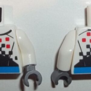 973pb2883c01 – Torso Racing Jacket with Checkered Pattern / White Arm Left / Black Arm Right / Dark Bluish Gray Hands