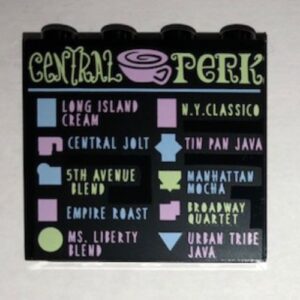 60581pb127 – Panel 1 x 4 x 3 with Side Supports – Hollow Studs with 'CENTRAL PERK' Coffee Menu Pattern