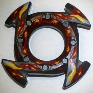 98341pb06 – Ring 4 x 4 with 2 x 2 Hole and 4 Arrow Ends with Yellow and Red Flames Pattern (Ninjago Spinner Crown)
