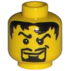 3626bpb0216 – Minifigure, Head Male Pupils, Black Hair, Curly Eyebrows, Goatee Pattern – Blocked Open Stud