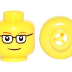 3626bpb0122b – Minifigure, Head Glasses Rectangular, Red Thin Eyebrows, Smile Pattern – Blocked Open Stud