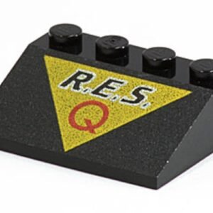 3297px15 – Slope 33 3 x 4 with Black 'R.E.S.' and Red 'Q' on Yellow Triangle Pattern