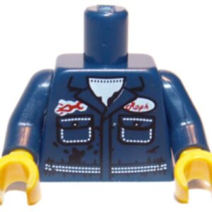 973pb1025c01 – Torso Mechanic with Pockets, Oil Stains, White Undershirt, and Raph Name Badge Pattern / Dark Blue Arms / Yellow Hands