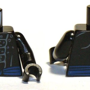 973pb2808c01 – Torso Bare Chest with Muscles Outline, White Chest Hair and Blue Sash Pattern / Black Arms / Black Hands