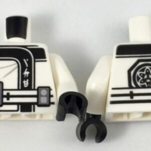 973pb2806c01 – Torso Ninjago Robe with Ninjago Logogram 'ICE', Belt with Radio and Black Emblem Pattern / White Arms / Black Hands