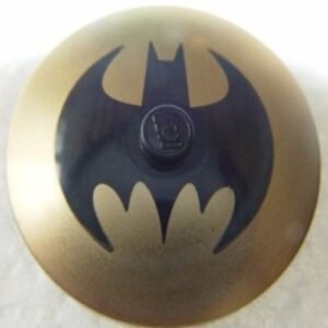 3960pb017 – Dish 4 x 4 Inverted (Radar) with Solid Stud with Black Bat on Gold Background Batman Logo (Bat Signal) Pattern