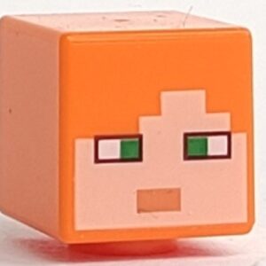 19729pb009 – Minifigure, Head, Modified Cube with Pixelated Light Nougat Face, Green Eyes, and Nougat Mouth Pattern (Minecraft Alex)