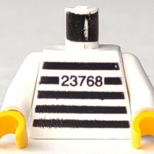 973pb0056c02 – Torso Jail Stripes with Number 23768 Pattern / White Arms / Yellow Hands