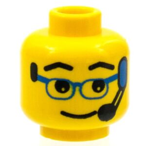 3626bpx24 – Minifigure, Head Glasses with Blue Glasses and Headset Pattern – Blocked Open Stud