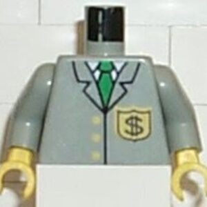 973pb0194c01 – Torso Bank Employee Jacket with Tie and Dollar Sign Badge Pattern / Light Gray Arms / Yellow Hands