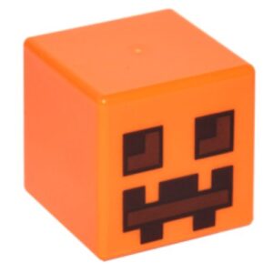 19729pb001 – Minifigure, Head, Modified Cube with Pixelated Dark Brown and Reddish Brown Eyes and Mouth Pattern (Minecraft Pumpkin Jack O' Lantern / Snow Golem)