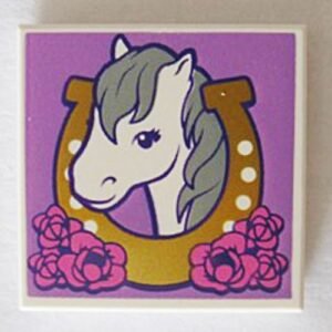 3068bpb0992 – Tile 2 x 2 with Groove with Horse Head Facing Left in Horseshoe and Flowers Pattern