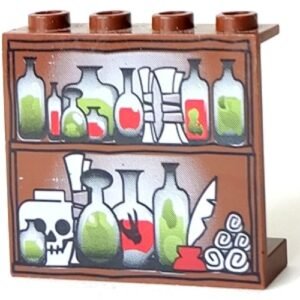 4215bpx1 – Panel 1 x 4 x 3 – Hollow Studs with Potions, Scrolls, and Skull on Shelves Pattern