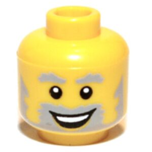 3626bpb0514 – Minifigure, Head Light Bluish Gray Bushy Eyebrows and Beard, Open Mouth Smile with Top Teeth Pattern – Blocked Open Stud